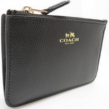 Coach Crossgrain Leather Coin Case With Keychain Black