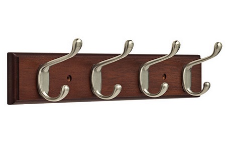 Franklin Brass Hook Rail / Rack With 4 Heavy Duty Coat And Hat Hooks