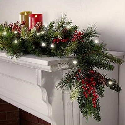 Cordless LED Pre-lit Cone And Berry Christmas Garland