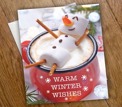 Cocoa Snowman Holiday Card Pack Set Of 25 Winter Wishes Cards